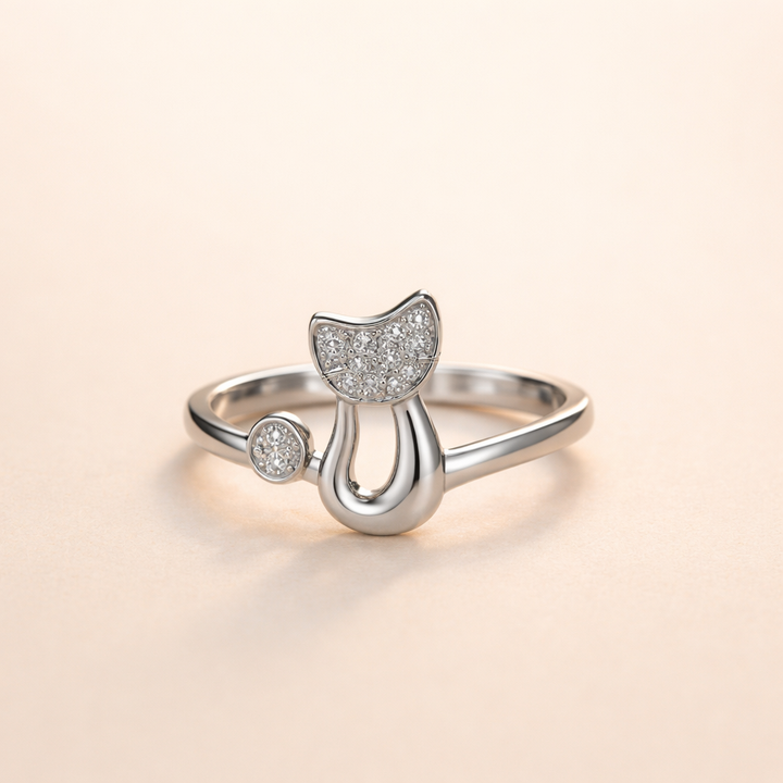 Schattige Kat Open Ring – Cubic Zirconia