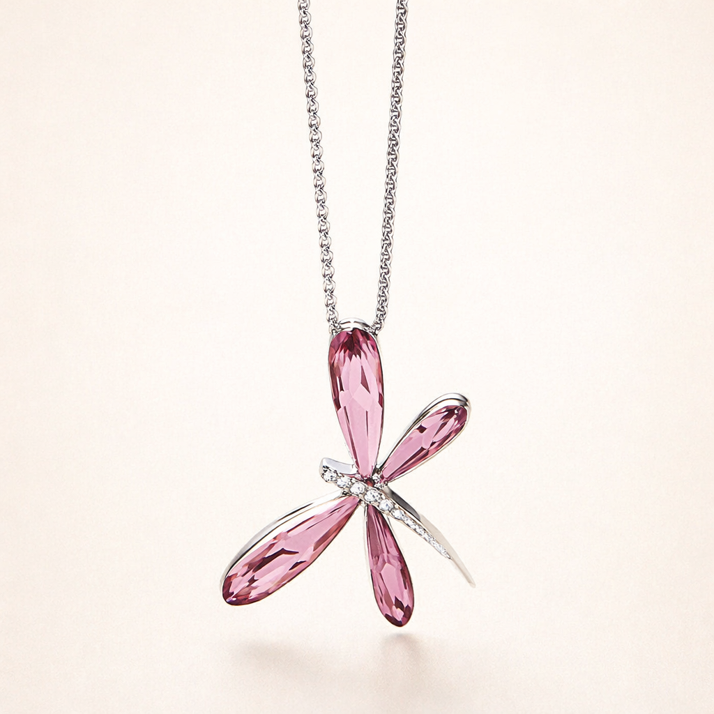 Roze Libelle Kristallen Hanger Ketting