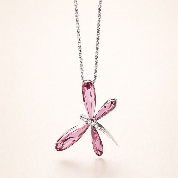 Roze Libelle Kristallen Hanger Ketting