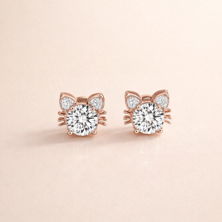 Moissanite Roze Gouden Kat Stud Oorbellen in 925 Sterling Zilver