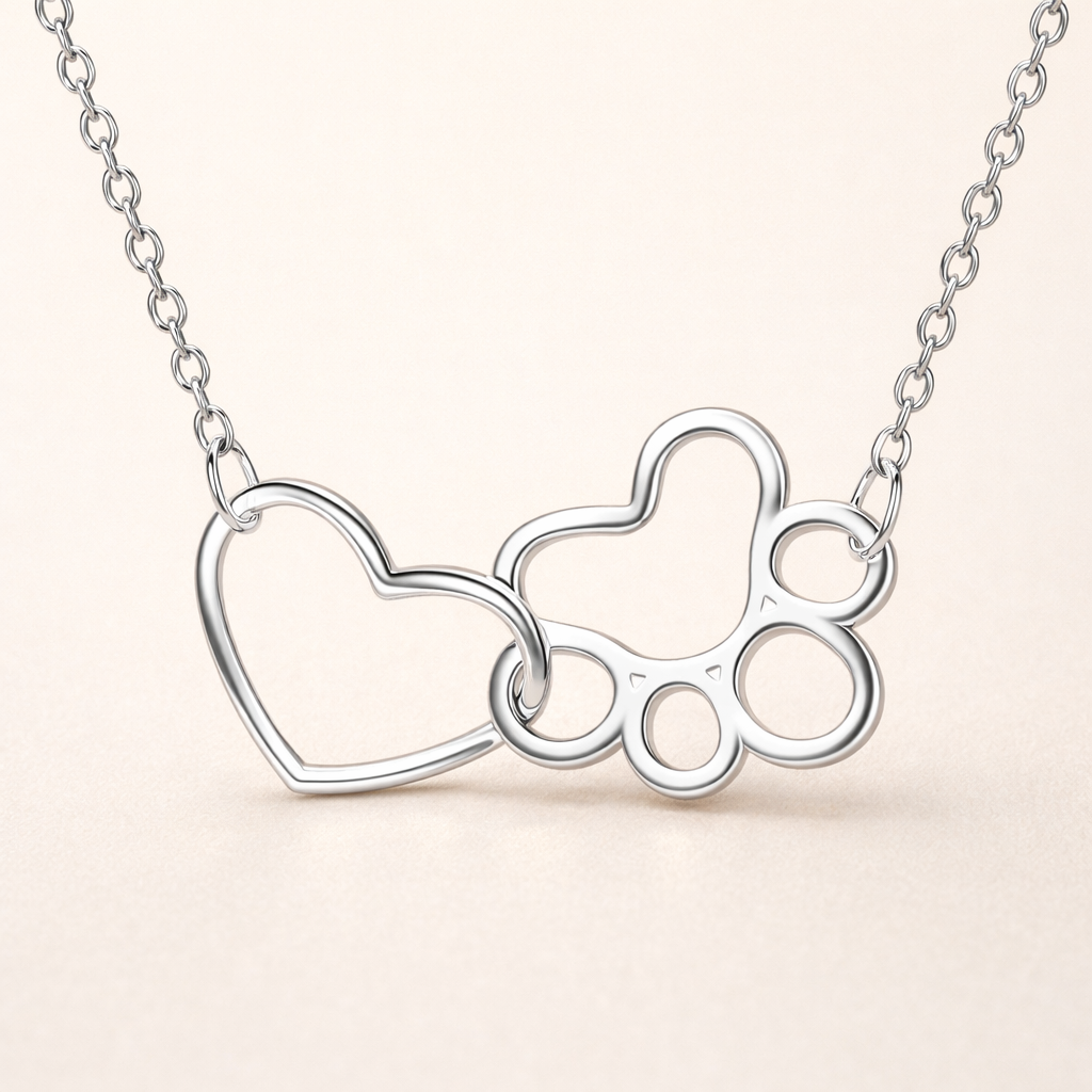 Sterling Zilveren Pootafdruk Ketting – Hart Kristal Hanger