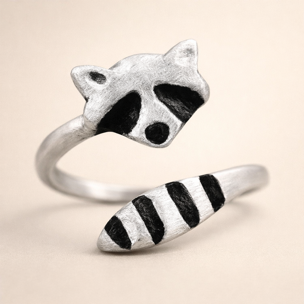Vintage Raccoon Ring Verstelbaar Zilver