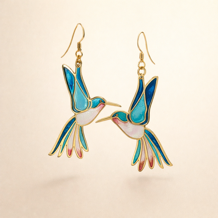 Graceful Hummingbird Blauwe Emaille Oorbellen