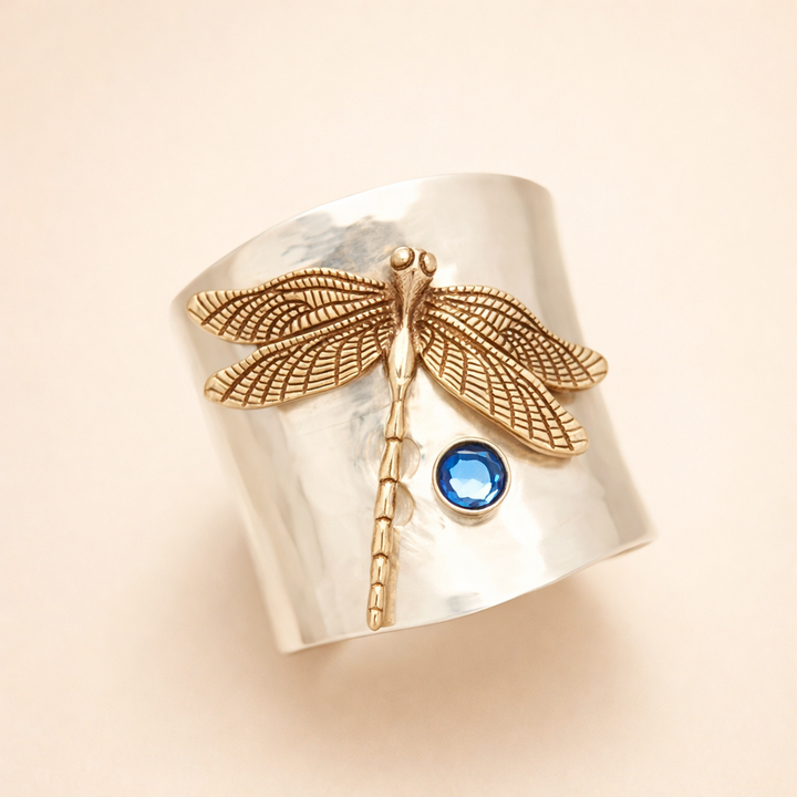 Vintage Gouden Libelle Zilveren Ring