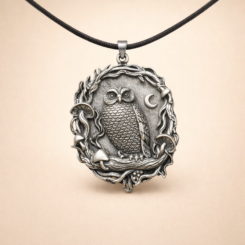 Mystieke Uil Maan Paddenstoel Hanger Ketting