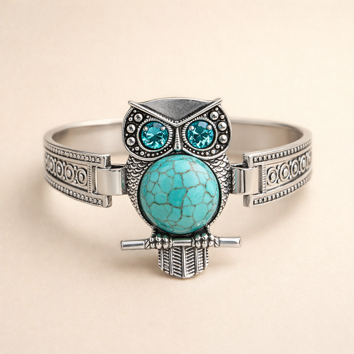 Vintage Uil Turquoise Charm Armband