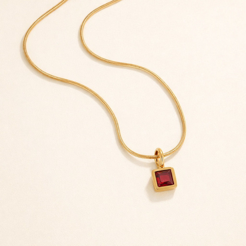 Vierkante Hanger Geboortesteen Ketting