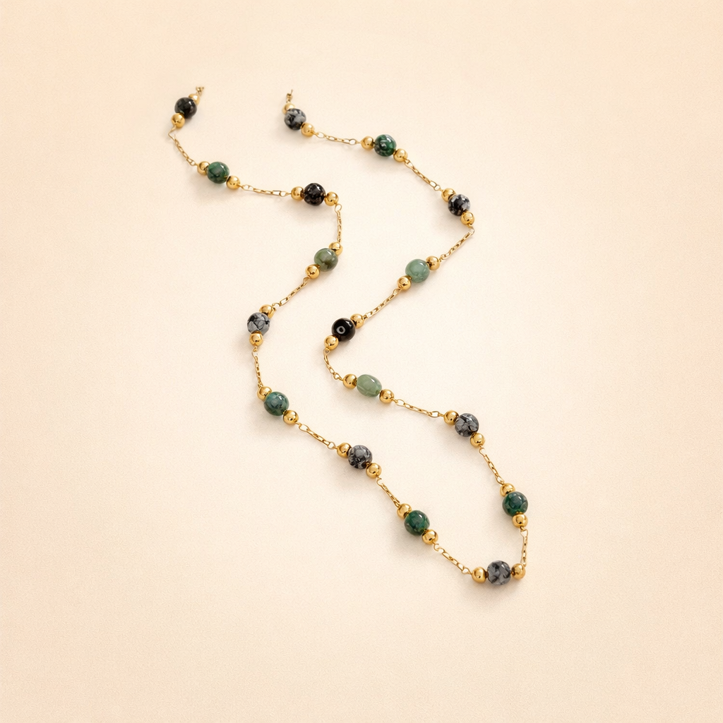 Lulu Forest Beaded Stone Necklace