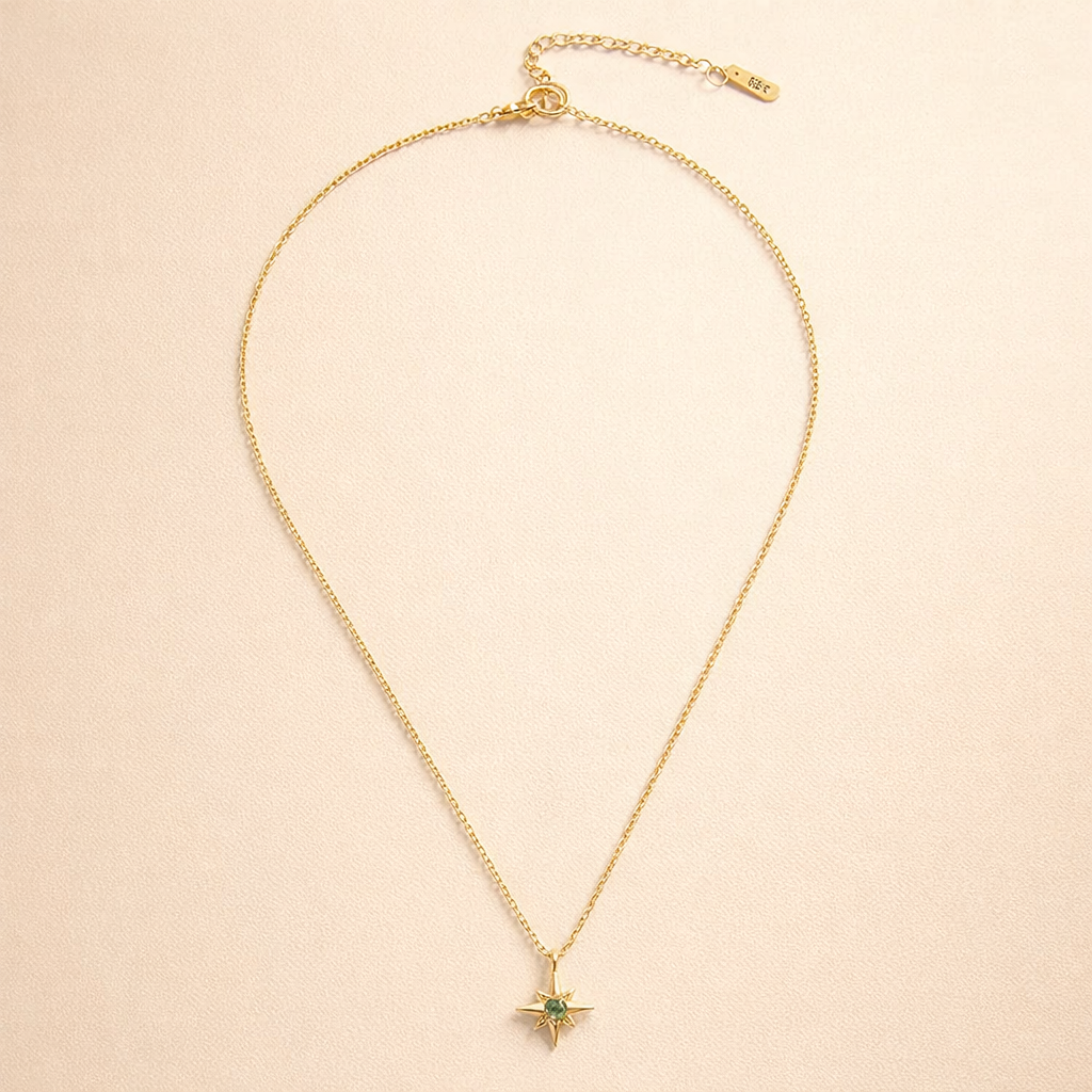 Gids Ster Smaragd Kristallen Ketting