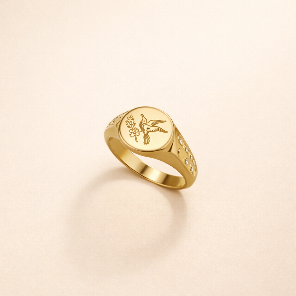 Gouden Kolibrie Signet Ring