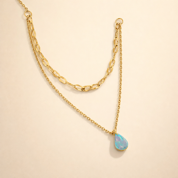 Blauwe Opal Druppel Gelaagde Ketting