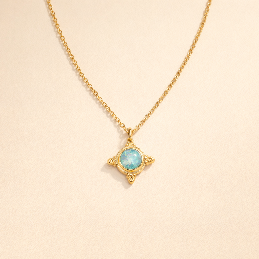 Vintage Blauwe Opal Hanger Ketting