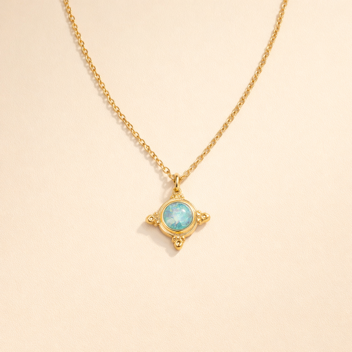 Vintage Blauwe Opal Hanger Ketting