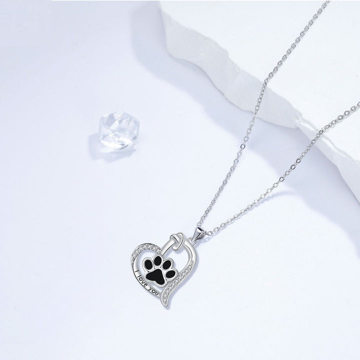 Hartvormige Hondenpootafdruk Ketting met Zirkonia