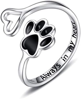 Handgemaakte Poot & Hart Ring – Verstelbaar 925 Sterling Zilver
