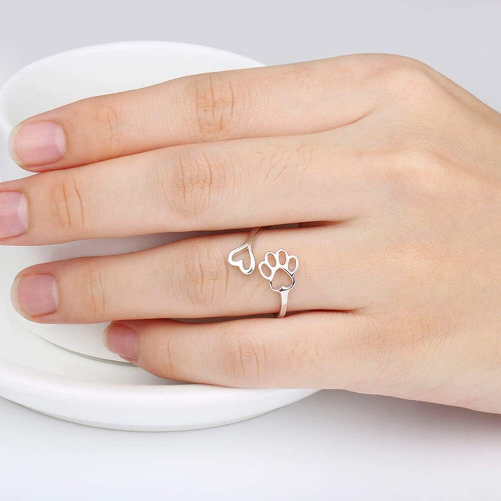 Handgemaakte Poot & Hart Ring – Verstelbaar 925 Sterling Zilver