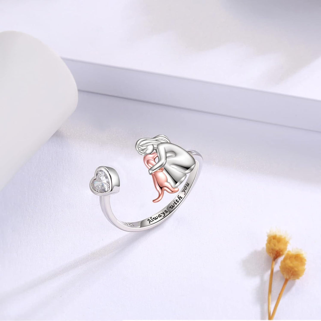 Verstelbare Hondenring in 925 Sterling Zilver – “Altijd in Mijn Hart” met Zirkonia