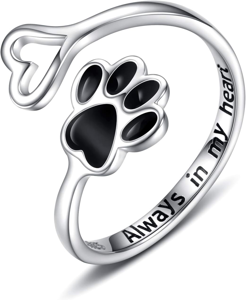 Handgemaakte Poot & Hart Ring – Verstelbaar 925 Sterling Zilver
