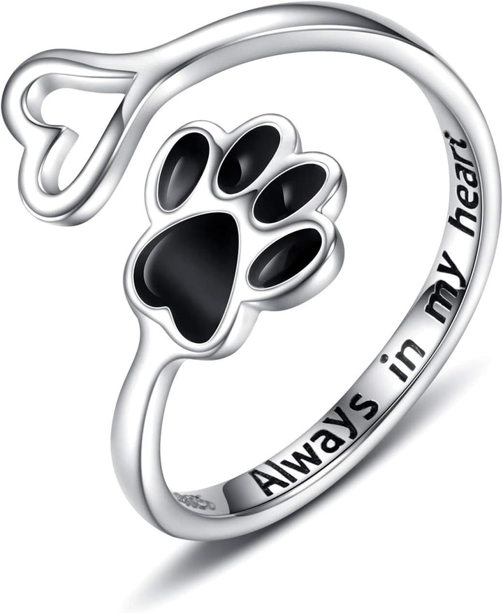 Handgemaakte Poot & Hart Ring – Verstelbaar 925 Sterling Zilver