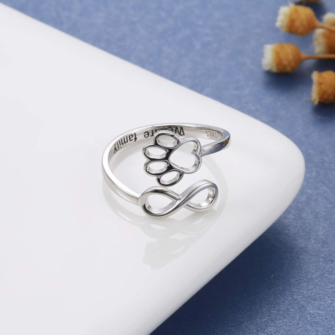 Handgemaakte Poot & Hart Ring – Verstelbaar 925 Sterling Zilver