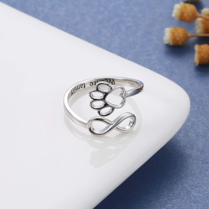 Handgemaakte Poot & Hart Ring – Verstelbaar 925 Sterling Zilver