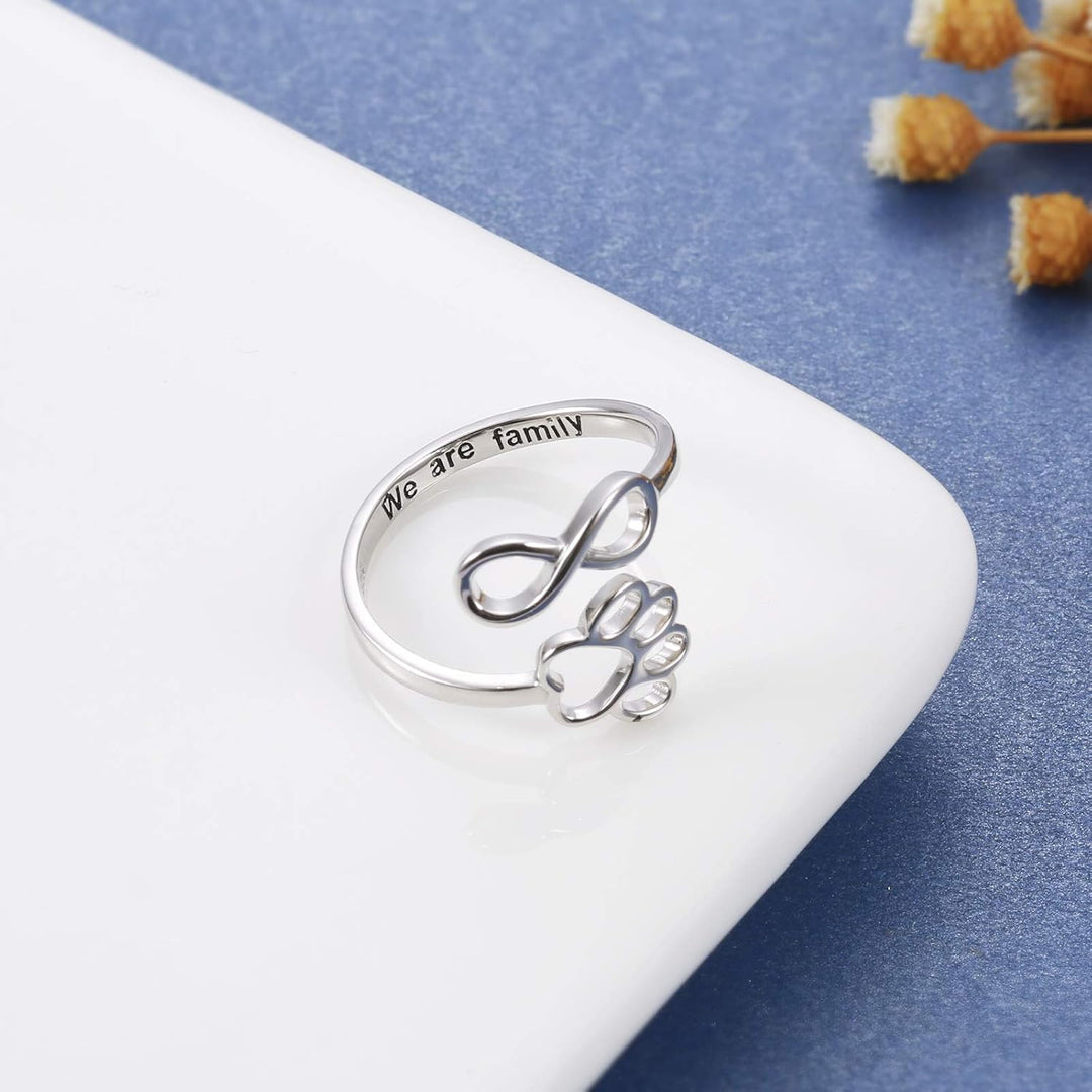 Handgemaakte Poot & Hart Ring – Verstelbaar 925 Sterling Zilver