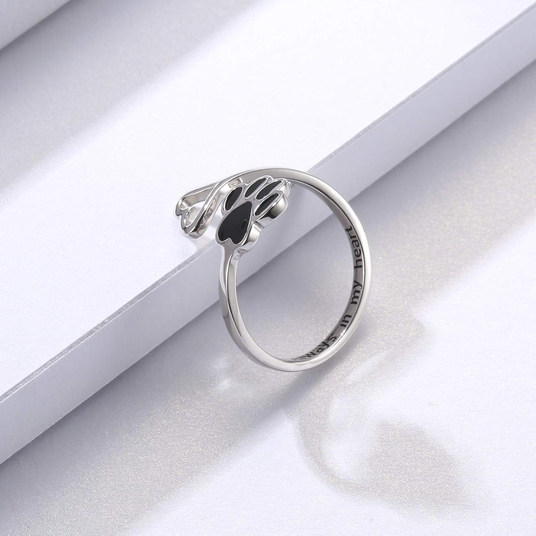 Handgemaakte Poot & Hart Ring – Verstelbaar 925 Sterling Zilver