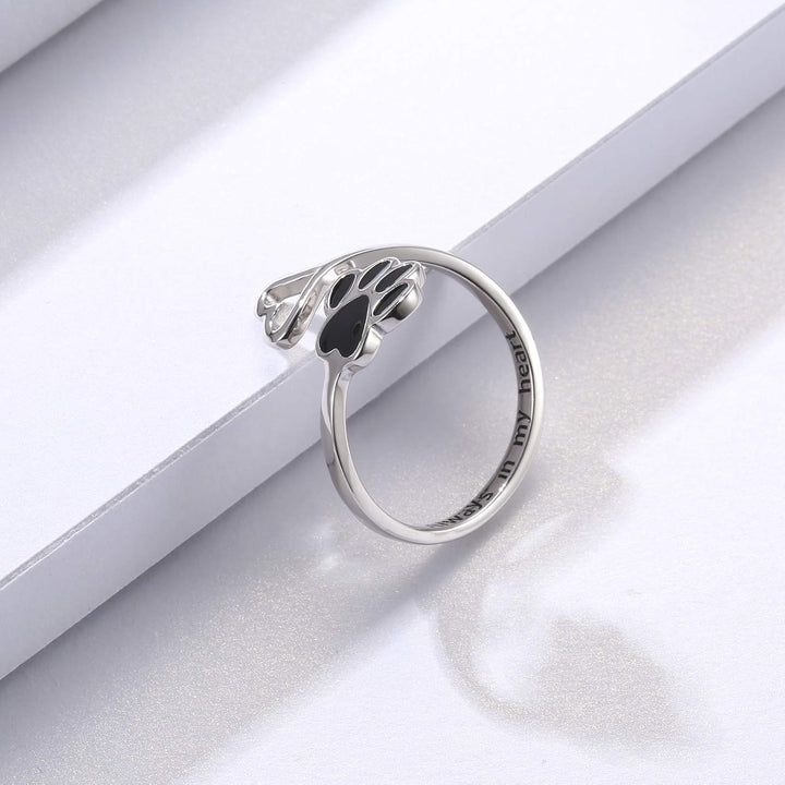 Handgemaakte Poot & Hart Ring – Verstelbaar 925 Sterling Zilver