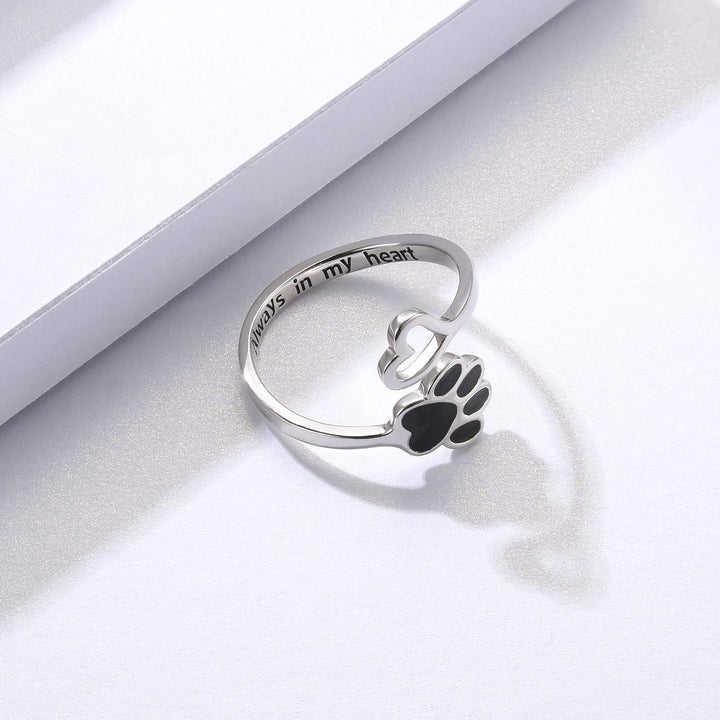 Handgemaakte Poot & Hart Ring – Verstelbaar 925 Sterling Zilver
