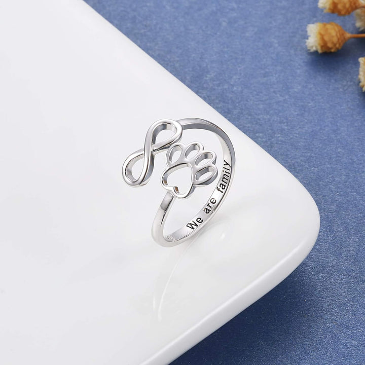 Handgemaakte Poot & Hart Ring – Verstelbaar 925 Sterling Zilver