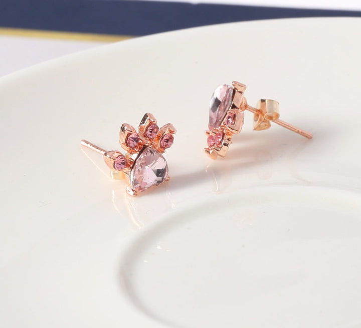 Roze Gouden Poot Sieraden Set – 4 Stukken met Zirkonia Hart (Ring, Ketting, Oorbellen, Armband)