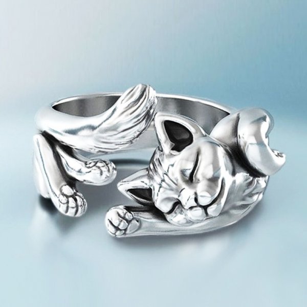 Elegante zilveren ring met unieke kattencharme