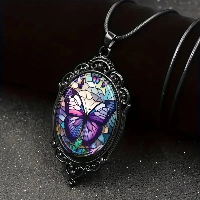 Vlinder Hanger Ketting met Paarse Kristal