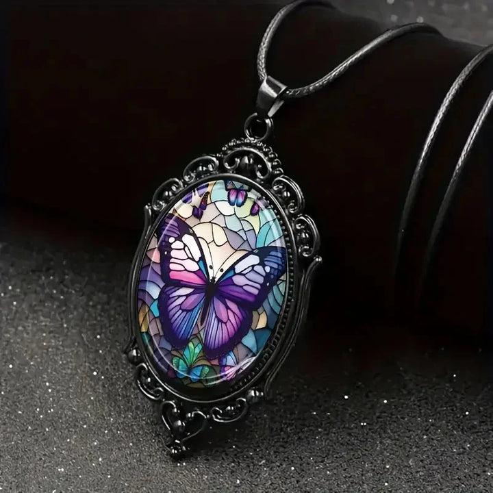 Vlinder Hanger Ketting met Paarse Kristal