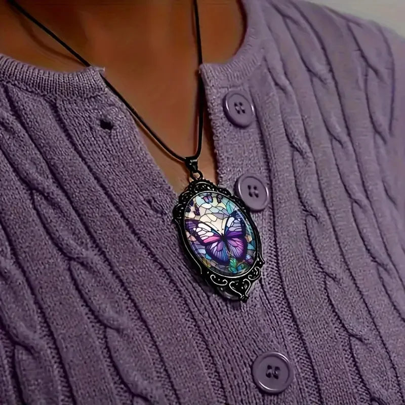 Vlinder Hanger Ketting met Paarse Kristal