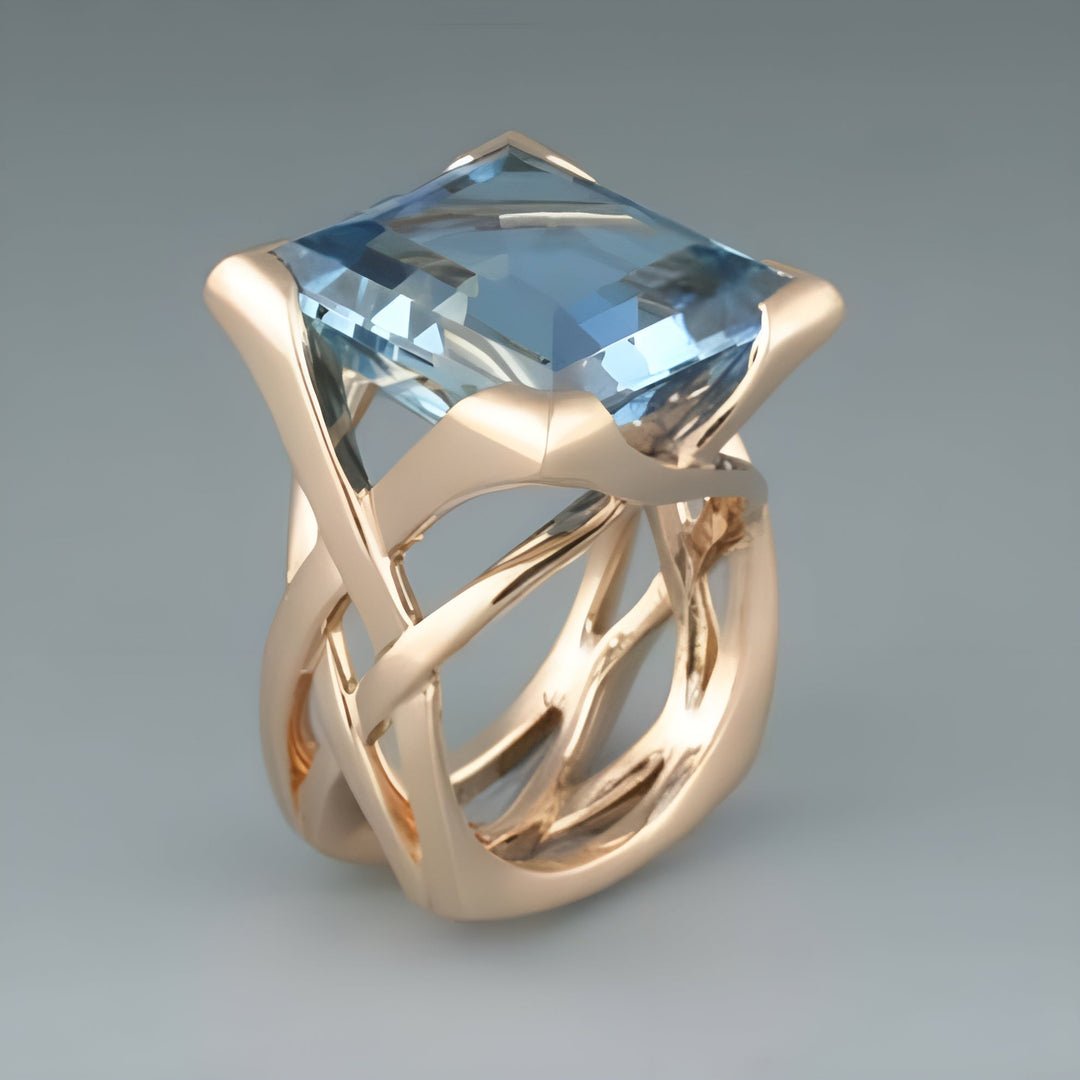 Vintage Roségouden Ring met blauwe Zirkonia