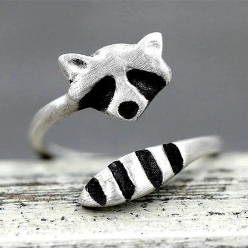 Vintage Raccoon Ring Verstelbaar Zilver