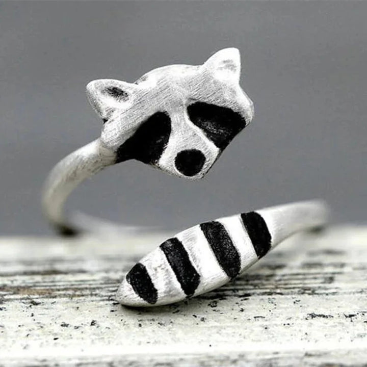 Vintage Raccoon Ring Verstelbaar Zilver