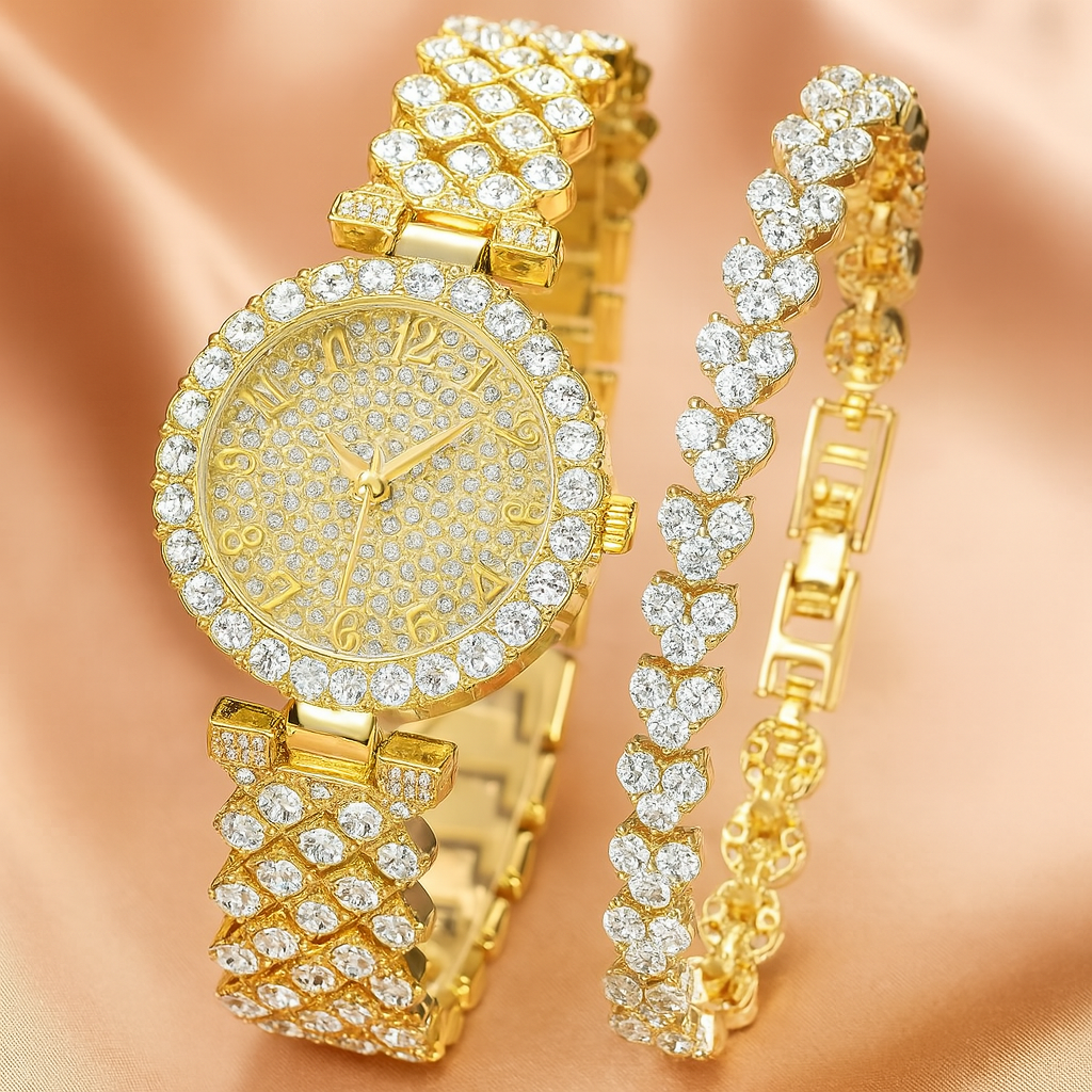 Elegante gouden horloge met subtiele schakelstructuur