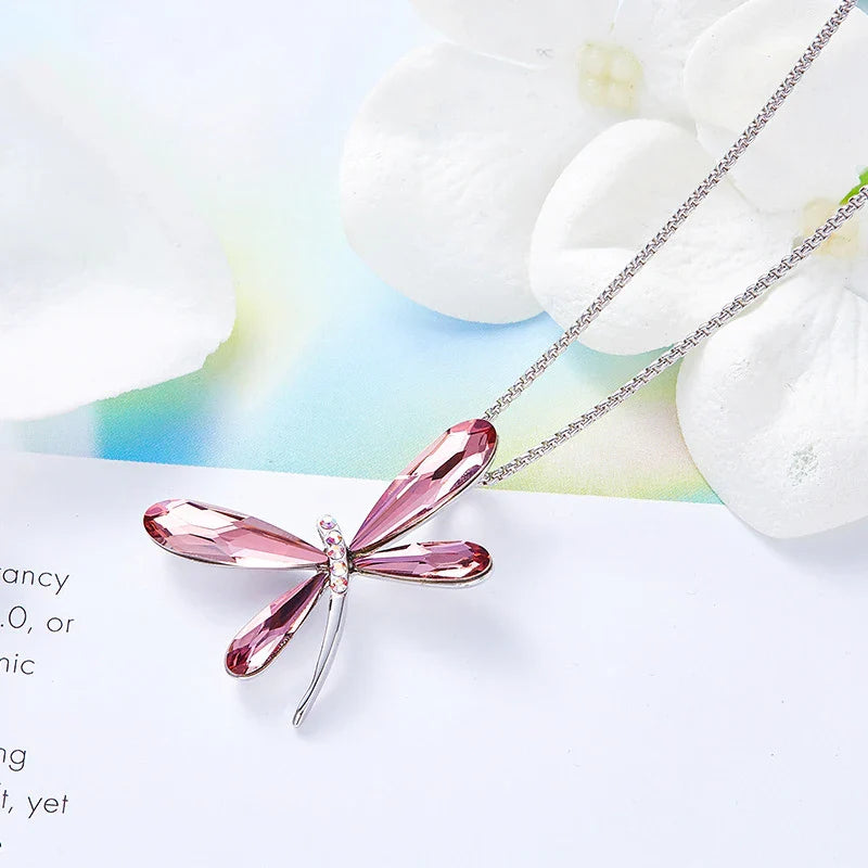 Roze Libelle Kristallen Hanger Ketting