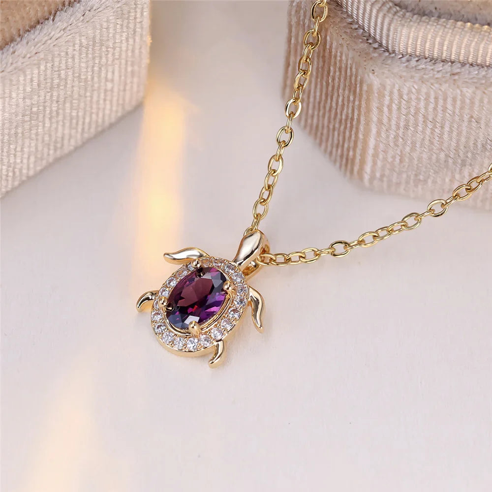 Paarse Kristallen Schildpad Hanger Ketting
