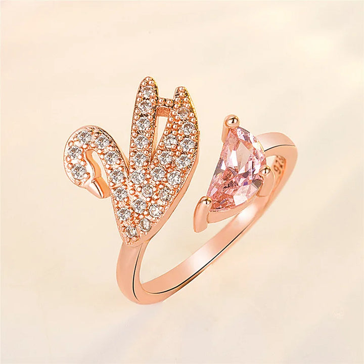 Zwanen Kristallen Ring - Verstelbaar Roze Goud