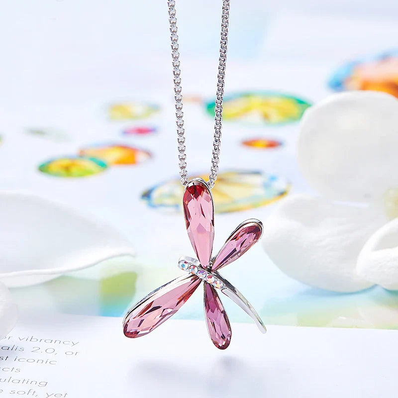 Roze Libelle Kristallen Hanger Ketting
