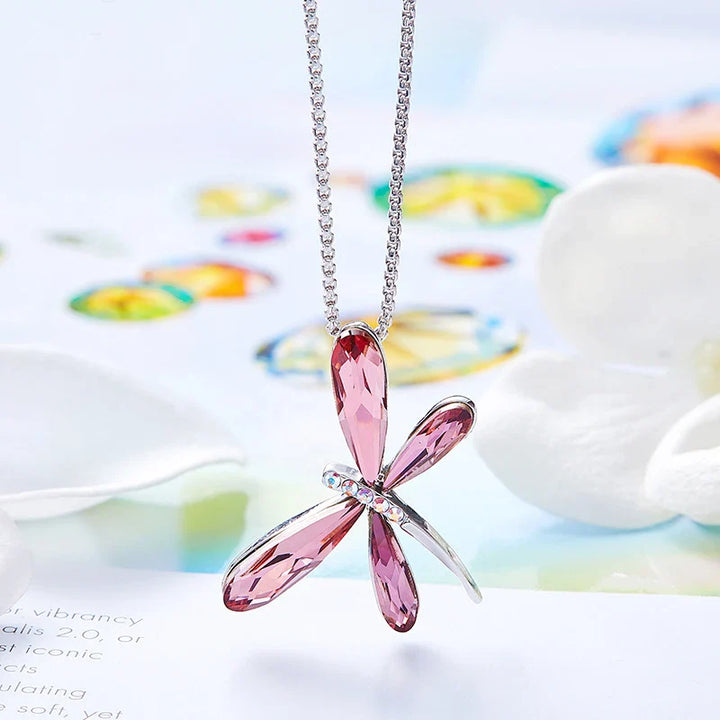 Roze Libelle Kristallen Hanger Ketting