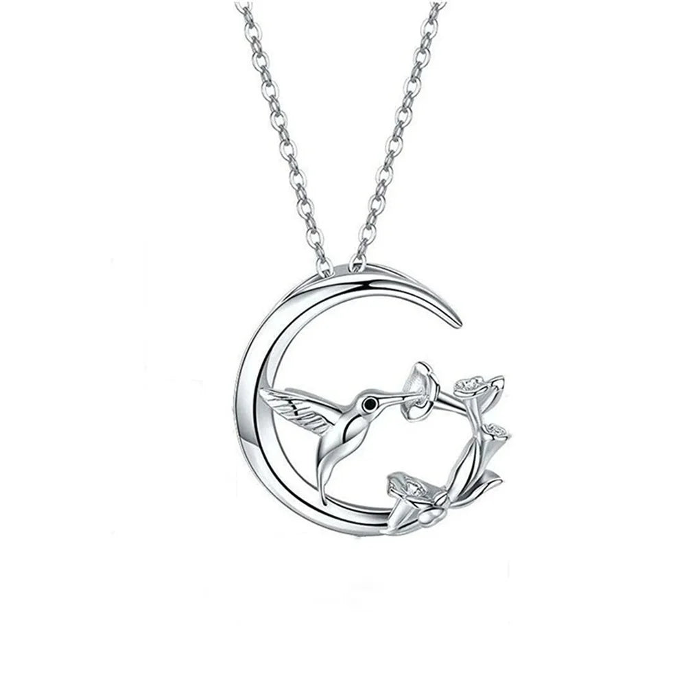 Maan Vogel Vintage Zilveren Hanger Ketting