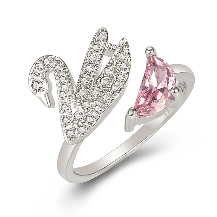 Zwanen Kristallen Ring - Verstelbaar Roze Goud
