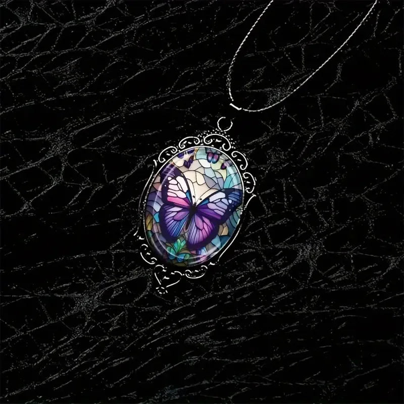Vlinder Hanger Ketting met Paarse Kristal