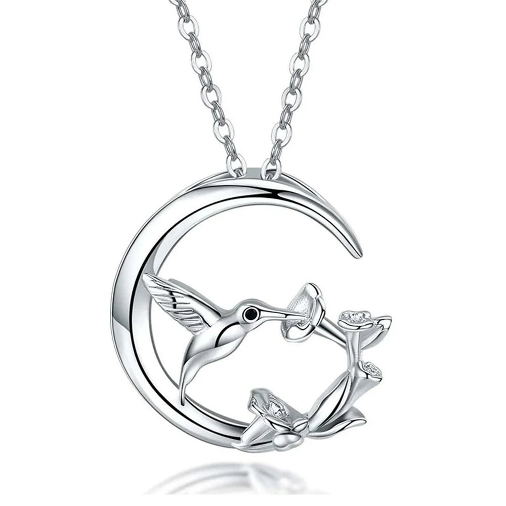 Maan Vogel Vintage Zilveren Hanger Ketting