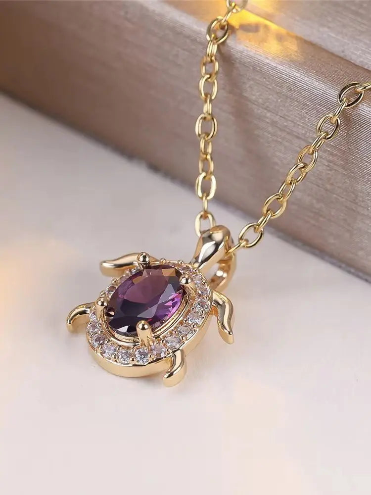 Paarse Kristallen Schildpad Hanger Ketting