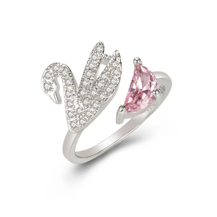 Zwanen Kristallen Ring - Verstelbaar Roze Goud